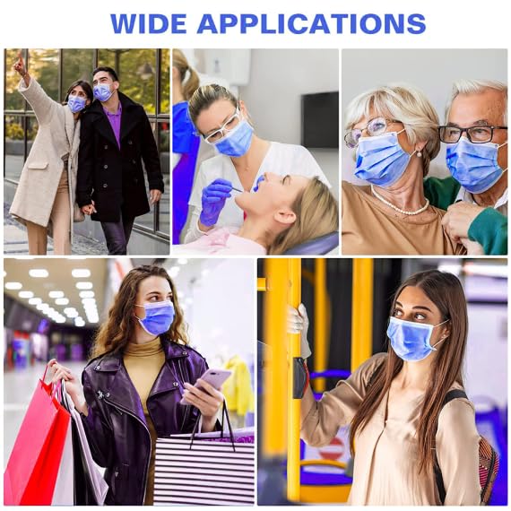 Miniatura 7 de 100 máscaras faciales desechables color azul oscuro para adultos, tela de 3 capas (2 capas no tejidas, 1 capa fundida soplada) con clip para la