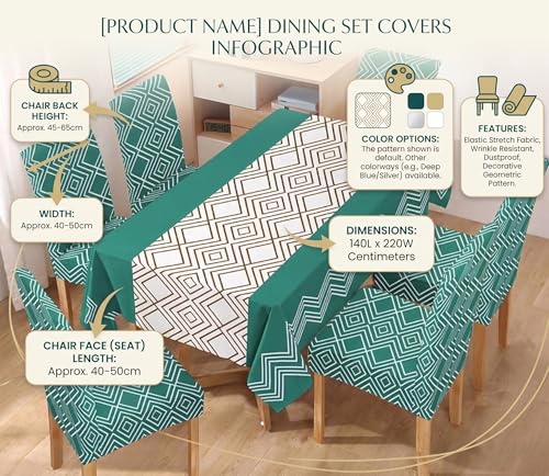 Image of Styleys Dining Chair Cover with Table Covers for Kitchen Waterproof Dining Table Cloth (1 Table Cover + 6 Chair Cover, Green Abstract, K732)