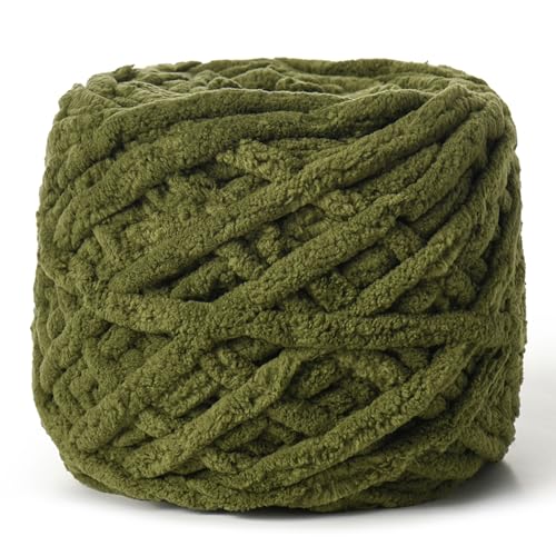 Plush Chenille Chunky Yarn 100g (49.2yd) - Fluffy Velvet Yarn Crochet for Blanket Knitting and Crocheting - Baby Yarns for Crocheting Soft - Amigurumi Yarns (Army Green)