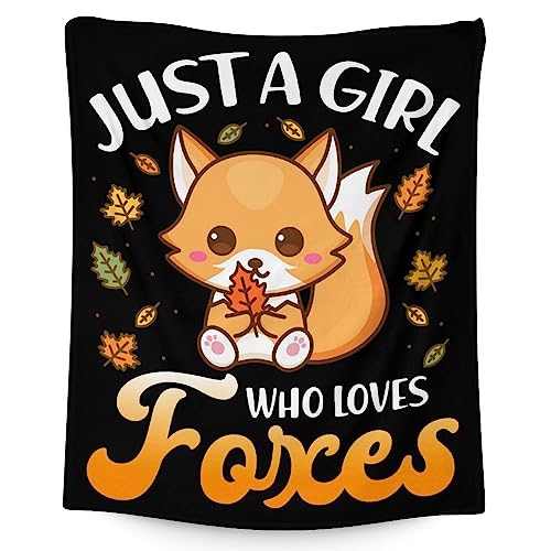 Mercuryelf Fox Throw Blanket - Soft, Fuzzy & Warm - 50x60 Inches Flannel Blankets for Living Room, Sofa - Black Cute Throws Gift for Teens