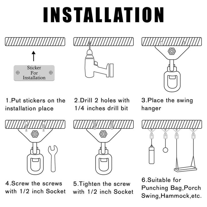 Image of Heavy Duty Swing Hangers for Wooden Sets 2000 LB Capacity Hammock Hanger 360 Swivel Stainless Steel Swing Hardware Accessories 2 Packs for Porch Playground Yoga Heavy Bag