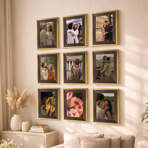 Image of Art Street Luxury Photo Frame for living room, Modern Step Design Photo Frames for Photograph, Art Work, Kids Room Set of 9 (8x10 Inch, Gold)