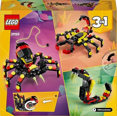 LEGO Creator 3in1 Wilde Tiere: Überraschungsspinne - Spielzeug zum Umbauen in eine Skorpion Figur oder Schlange - Bauset mit 3 Modellen - Geschenk für Jungen und Mädchen ab 7 Jahren 31159