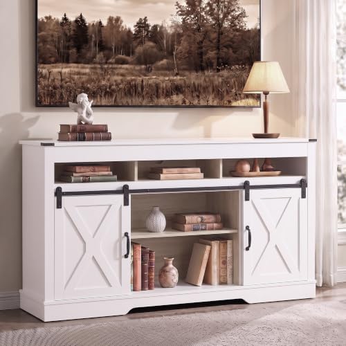 Image of RoyalCraft Farmhouse Tall TV Stand for 65+ Inch TV, White