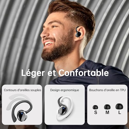 Image of Rulefiss Q38 Wireless Earbuds, Black, Bluetooth 5.3, 48H Playtime, IP7 Waterproof, Sports /Fitness Earbuds