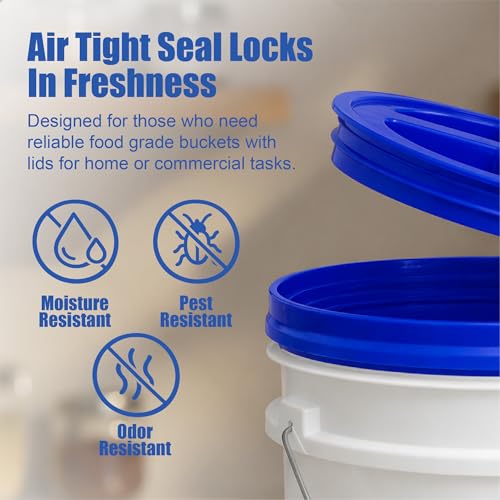 Image of ePackageSupply 5 Gallon Bucket - Food Grade w /Lid BPA-Free, White /Blue, 6 | Airtight Gamma Seal Screw-On Lid, Heavy-Duty 90 Mil HDPE Plastic, Food Safe and Durable Container, Bulk Storage, Made in USA
