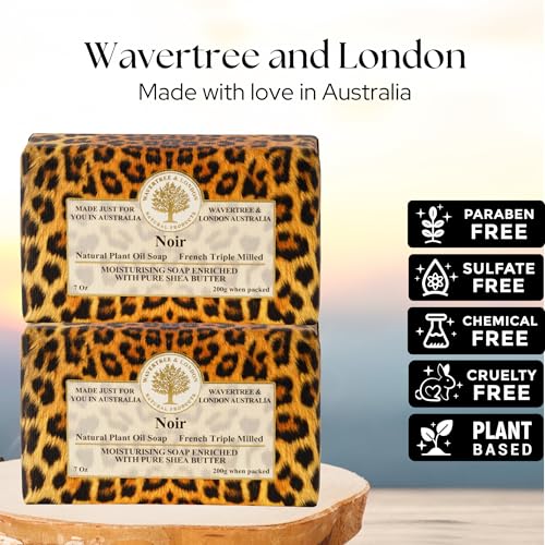 Image of Wavertree & London Noir Scented Natural Soap (2 Bars), 7oz Moisturizing French Triple Milled Soap Bars enriched with shea butter - Pure Plant Oil Bath & Body Bars for All Skin Types
