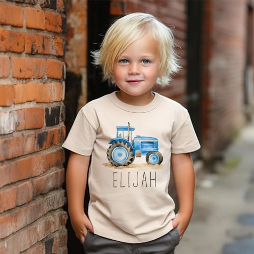 Personalized Tractor Toddler Shirt - Cute Custom Name Farmer - Blue Farm Tractor Tee - Boho Natural Kids Shirts4