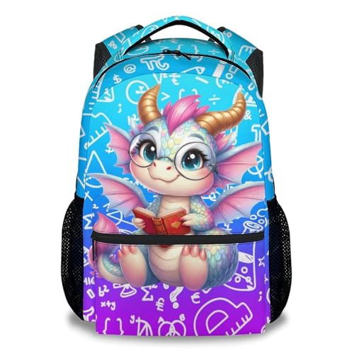 UNIKITTY Girls Backpack Dragon Backpack for School 17 Inch Elementary Kids Book Bag with Padded Straps for Boys Toddlers Students