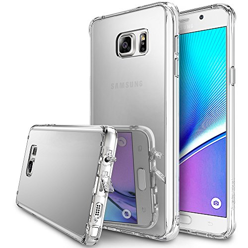 Galaxy Note 5 Case, Ringke Fusion Mirror Luxury Mirror Back TPU Bumper w/Screen Protector [Drop Protection/Shock Absorption Technology][Attached Dust Cap] for Samsung Galaxy Note 5 - Silver