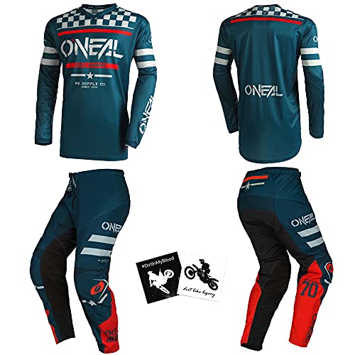 MX Outfit, O'Neal Element Squadron Teal Men (W28/Small) Powersports Protective Jersey Pants riding bundle motocross MX off-road dirt bike package, Element Racewear, Pnt W28/Jsy Small
