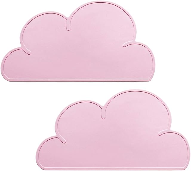YOCZOX 2 PCS Kids Placemats, Non Slip Silicone Cloud Tablemats, Heat Resistant Non-Stick Baby Feeding Plate, Portable Travel Dinner Placemat Kids Tableware for Toddlers, Kids, Infant - Pink