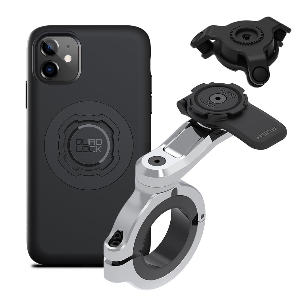 Quad Lock Motorcycle Handlebar Phone Mount PRO Chrome - Large with Vibration Dampener and MAG Phone Case for iPhone 11