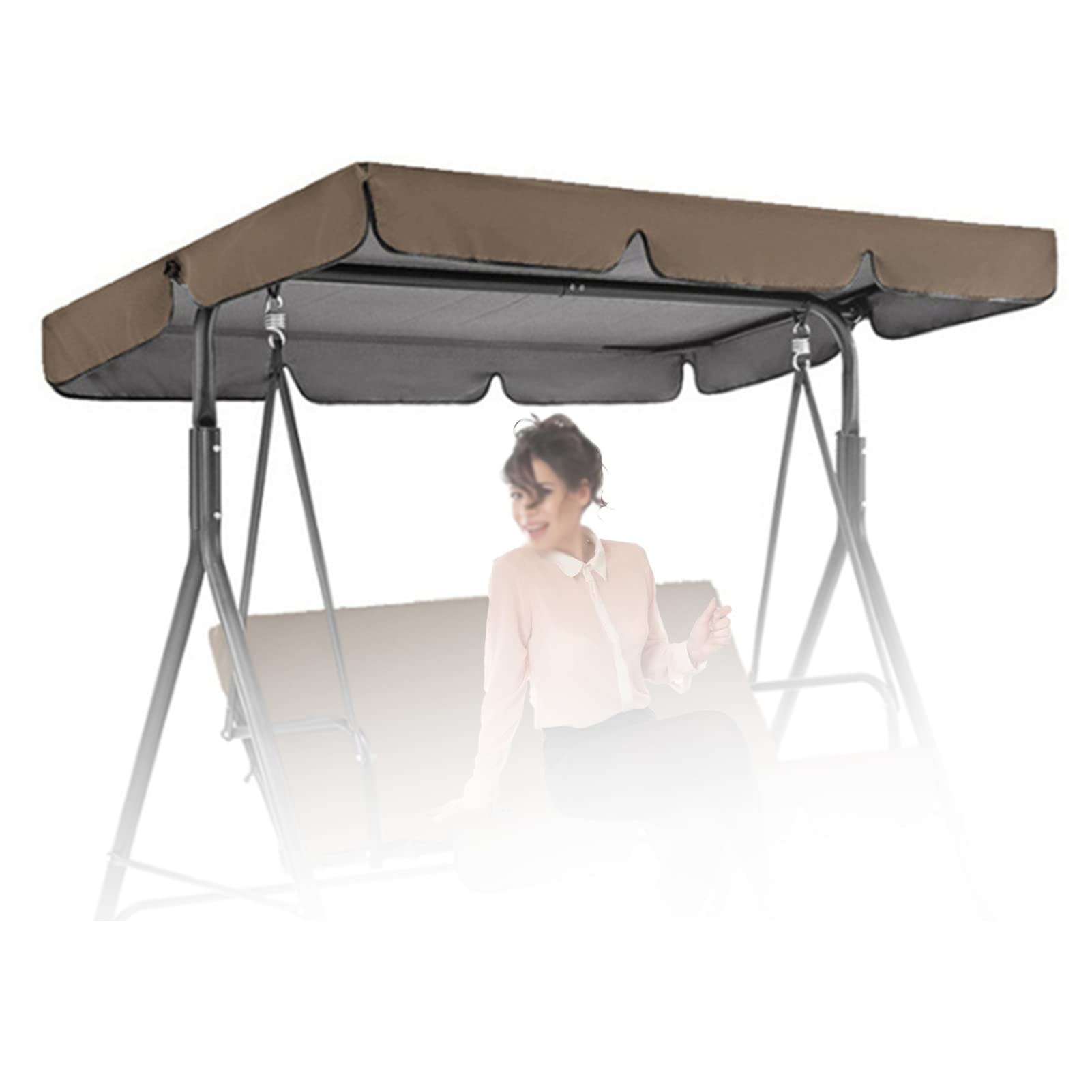 AMZCOM Swing Canopy Replacement, Garden Swing Chair Canopy Cover, Waterproof Oxford Cloth Canopy, 2 & 3 Seater Hammock Cover Top for Patio Garden Outdoor,Coffee,195×125×15cm