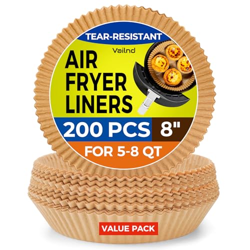 Air Fryer Liners for Ninja, 200 Pcs 8' Round Airfryer Paper Liners Disposable for Oven, Pans & Baking, Non-Stick and Oil Proof Parchment Paper for 5-8 qt Air Fryer Basket by Vailnd