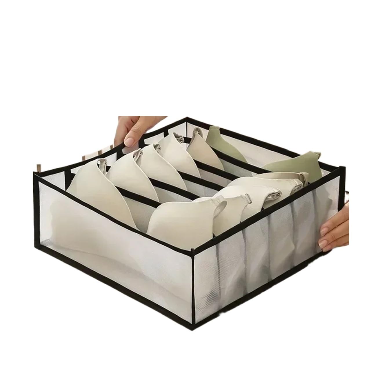 LADFRTYU Sock Storage Box Underwear Drawer Organizer Storage Box Foldable Closet Organizers Divider For Underpants Socks Bra Boxes(Black 6 grid)