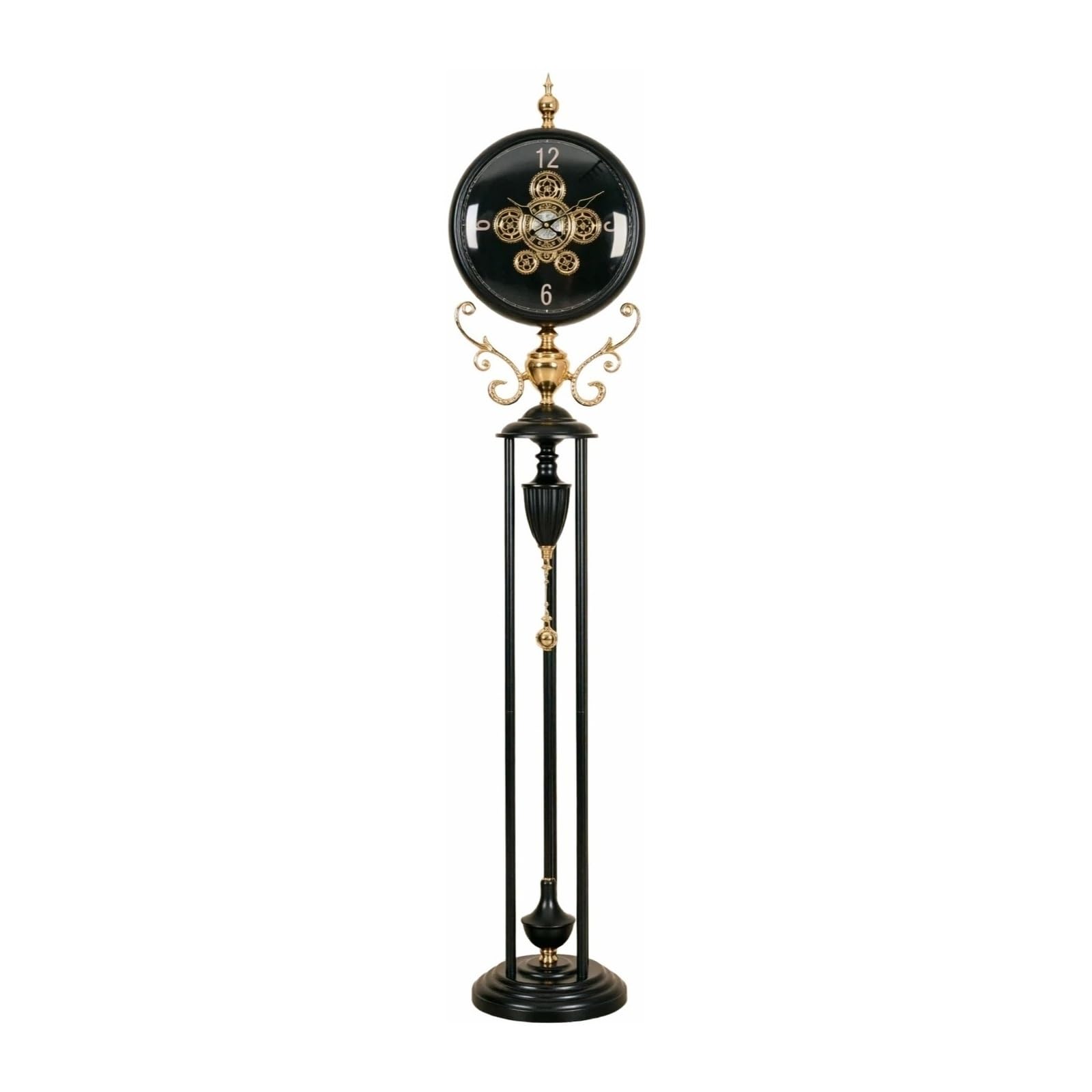 Kf2vBt7dP Chinese Style Floor Clock Metal Floor Clock Quartz Pendulum Silent European Style Movement for Home Grandfather Clocks(Black)
