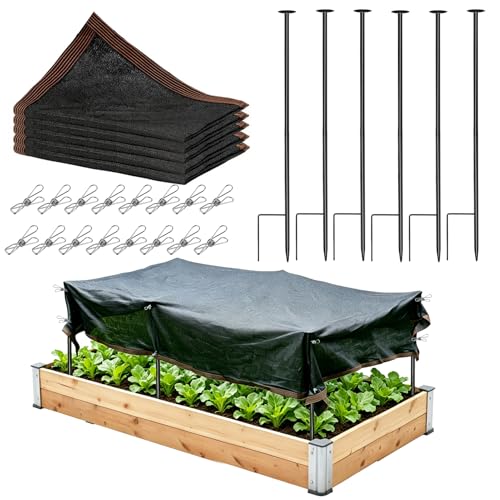 Garden Shade Cloth Kit for Raised Garden Bed, 80% Sun Shade Cloth 6.56 x 9.84 FT with 6 Metal Support Poles & 12 Clips Patio Plant Sun Shade Cover Mesh for Vegetables Outdoor Plants Heat Protection