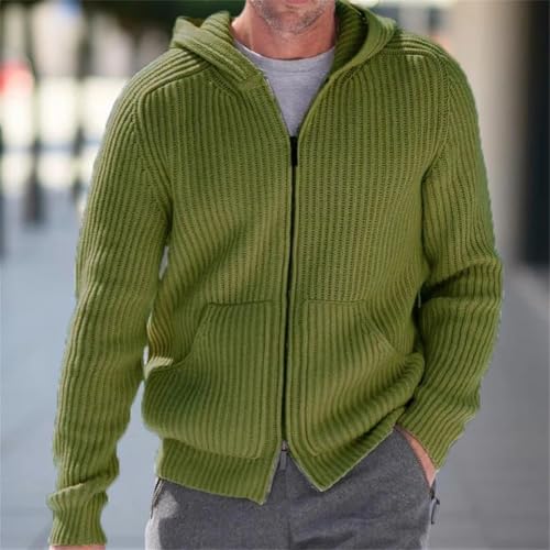 Men’S Thick Hooded Knitted Cardigan V-Neck Long Sleeve Full Zip Sport Jumper with Pockets2