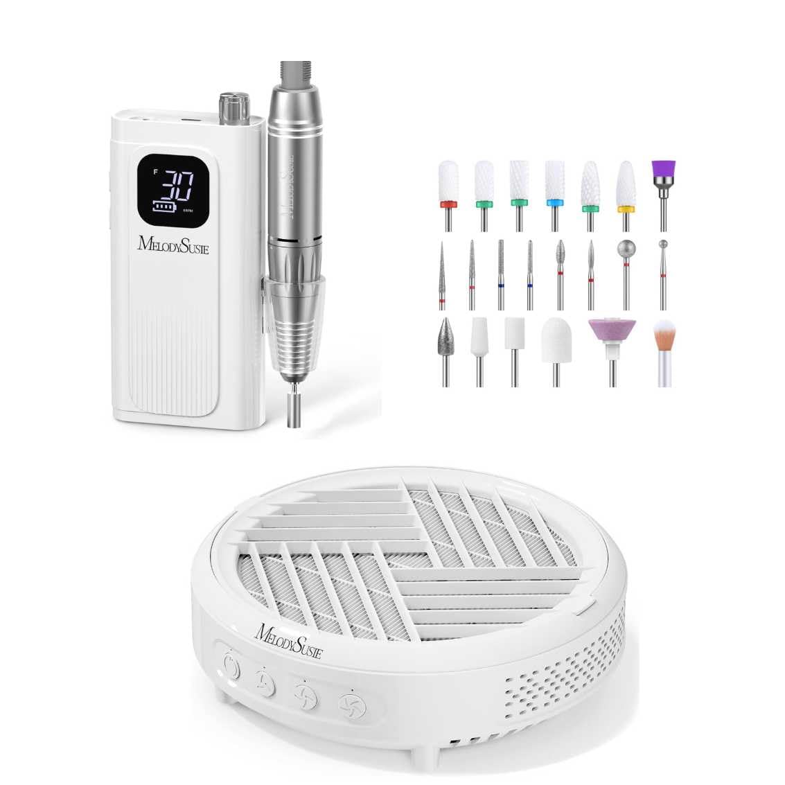 MelodySusie SC300F Nagelfräser + Hpro Staubabsaugung für Nägel + 21 Stück Nagelfräser Aufsätze