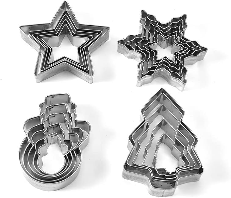 Selecto Bake Christmas Cookie Cutter Set, 20 Pieces Christmas Tree Christmas Biscuit Cutters Shapes with Snowflakes, Snowmans, Stars Xmas Cookie Cutter for Kids DIY Baking