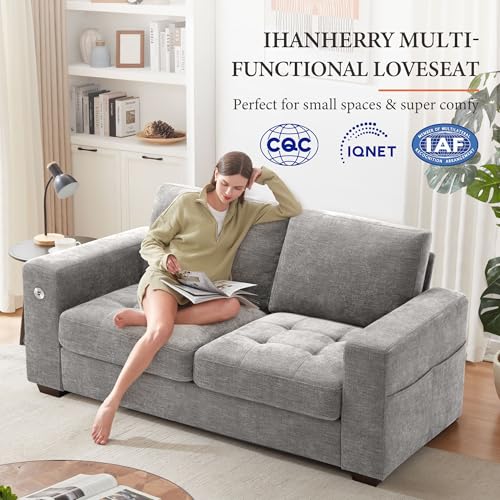Image of Ihanherry Sofa 70 Inch Loveseat with USB /Type-C Charging Port & Side Pocket, Comfy Modern 2-Seats Sofa for Living Room & Bedroom, Removable Medium Firm Sofa Cushion, Breathable Chenille Fabric, Grey