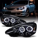 Ronnin - Fits 2002-2004 Acura RSX Upgraded LED Dual Rims Projector Headlights Assembly Pair | Black Smoke