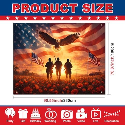 Image of BlissYard Patriotic Backdrop American Flag Eagle 8x6ft | Patriotic Backdrop with American Flag Eagle Independence Day Memorial Day for Veterans Memorial Independence Party Decor