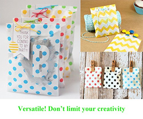 Biodegradable Paper Candy Cookie Bags, NUIBY Food Safe Favor Bags, Buffet Treat Bags for All Party Loot Bags - 100 Counts, Assorted 4 Designs (Grey) - Thumbnail 2