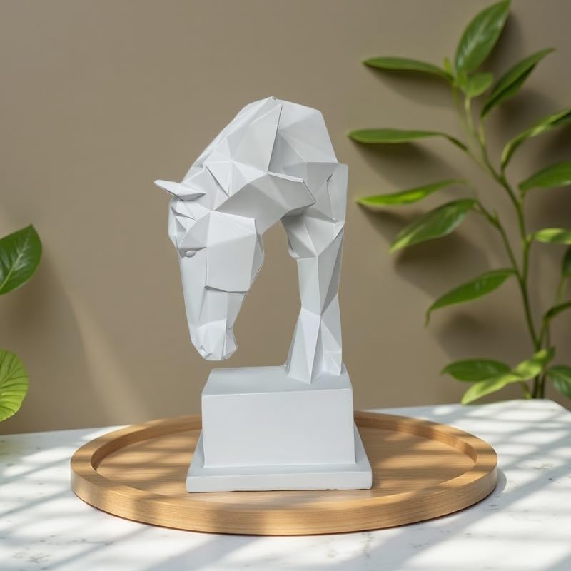 Escultura Moderna Cabeza de Caballo Geométrica en Resina miniatura 4