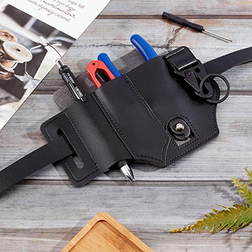 Image of GORGECRAFT Leather EDC Pocket Organizer for Men Leatherman Pen Holder Sheath Key Fob Flashlight Sheath Holster EDC Leather Pouch Multitool Sheath for Belt（Black）