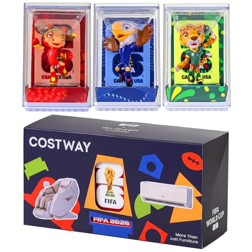 COSTWAY FIFA World Cup 2026 Official Licensed Mascot Figurines Set of 3, Clutch, Maple & Zayu Collectible Figure Set with Clear Display Cases, 4" Desktop Memorabilia Gift for Soccer Fans & Collectors