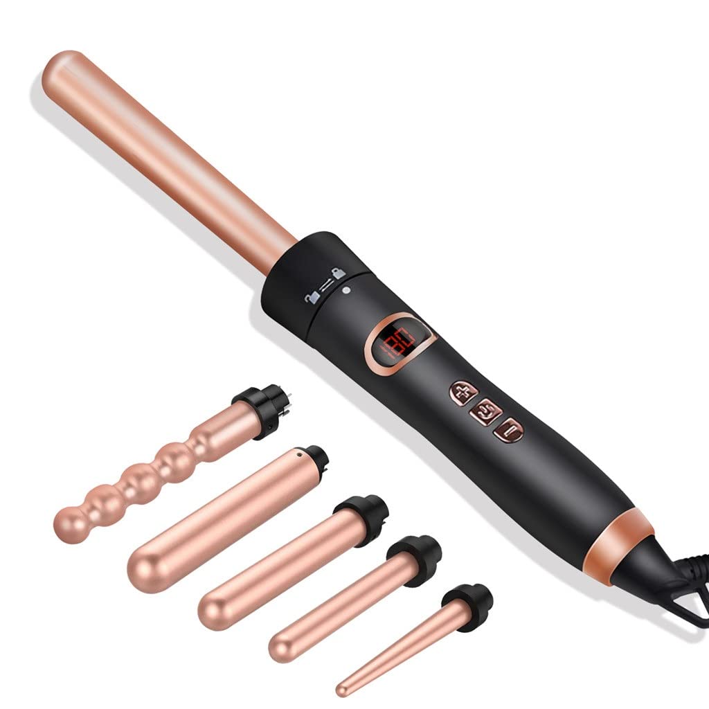 5 in 1 Curling Iron Professional Hair Curler Wand Set with 5 3P Interchangeable Corrugation for Styler Ceramic