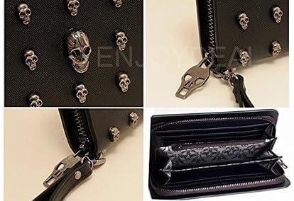 FOME Wallet Women Punk Style PU Long High-end Cross Pattern Wallet Purse Zipper Bag Handbag Skull Plated¡­ - Image 5
