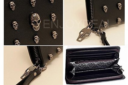 Fome Wallet Women Punk Style Pu Long High-End Cross Pattern Wallet Purse Zipper Bag Handbag Skull Plated #TOP4