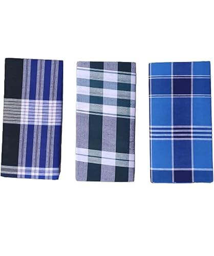 Mens 100% Cotton Checked Lungi/Dhoti/Sarong/Wrap/South Indian dress - Set Of