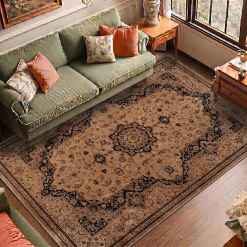 Image of Medallion Vintage Look Carpet for Living Room Bedroom Dining Room | Washable Area Rug with Non Slip TPR Backing | Modern Floor Carpet for Home(Design07-6x9 Feet)