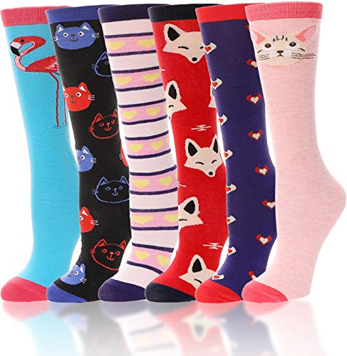Girls Knee High Socks 6 Pairs Animal Pattern (3-12 Years Old, Animal G)