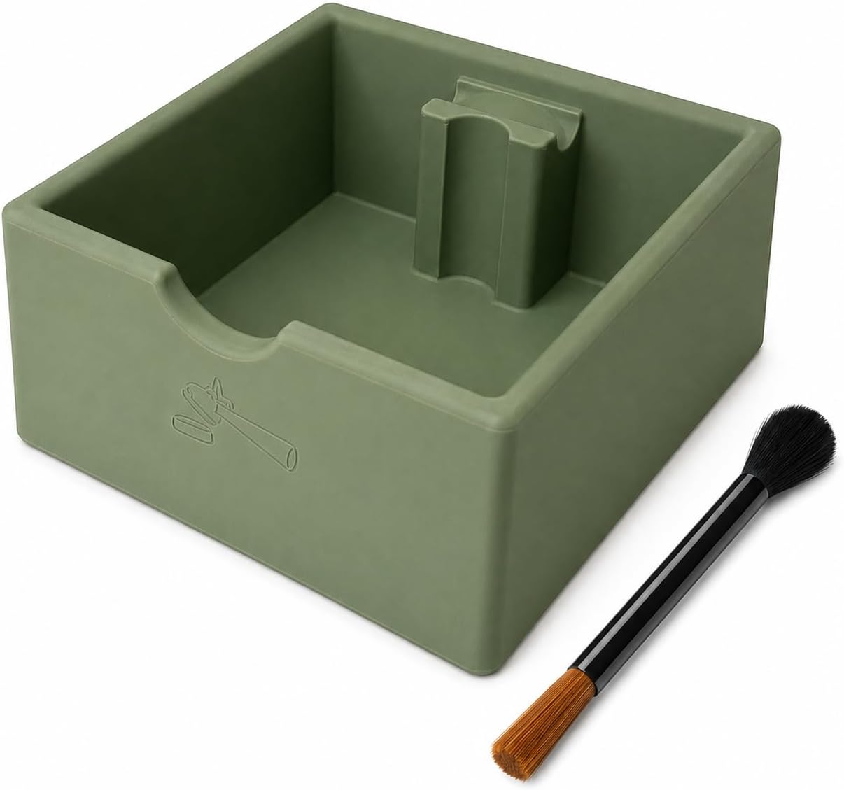 Coffee Knock Box 15cm/6″ Square Green Espresso Grounds Container with Solid Silicone Knock Bar, Non-Slip Dishwasher-Safe Design and Aluminium Nylon Double-Ended Cleaning Brush