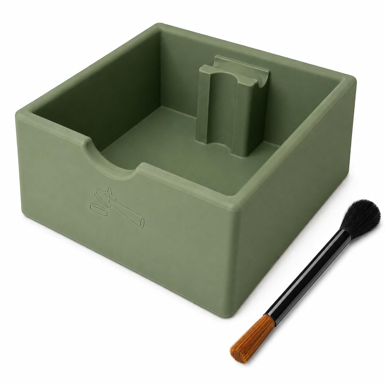 AURALIN Coffee Knock Box 15cm/6โณ Square Green Espresso Grounds Container with Solid Silicone Knock Bar, Non-Slip Dishwasher-Safe Design and Aluminium Nylon Double-Ended Cleaning Brush