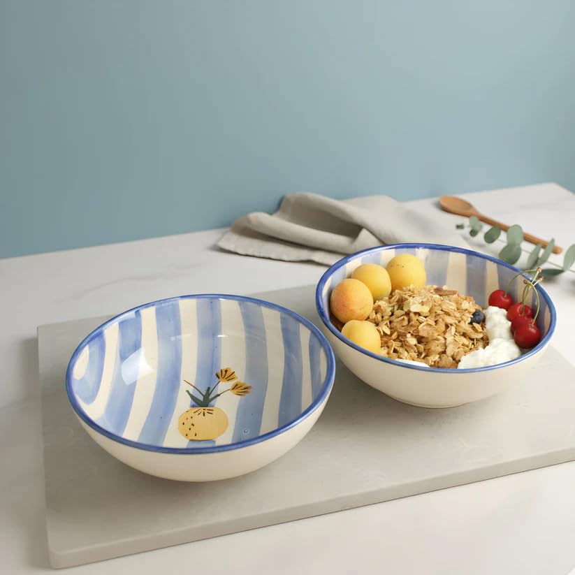 Image of Ceramic Snack Bowl Set for Serving, Dessert & Fruits | Multipurpose Kitchen Bowls Set | Premium Aesthetic Small Serving Bowls | Blue & White | Pack of 1 | 700ml