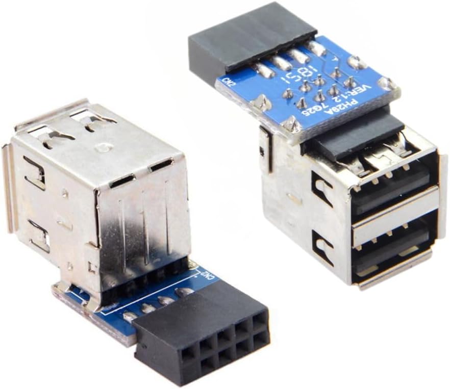 chenyang 2 Pack USB 2.0 Front Panel Header 9/10Pin 1 Male to 2 USB 2.0 Female Mainboard Header Port Extension Adapter