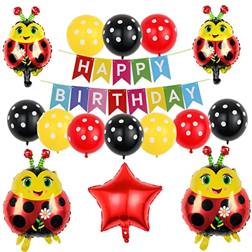 Ladybug Balloons,Ladybug Party Supplies,Ladybug Fancy Birthday Party Decoration Kit,Ladybug Themed Birthday Party Decorations,Red Black Balloons for Kids Baby Shower Party Decor Supply