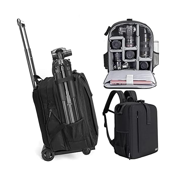 Cwatcun-Camera-Backpack-Trolley-Case-Bag-with-Tripod-Holder-Anti-Theft-Waterproof-Camera-Bag-fits-156-Laptop-for-Canon-Nikon-Sony-DSLR-SLR-Camera-for-Women-Men-Photographer Cwatcun Camera Backpack Trolley Case Bag with Tripod Holder Anti-Theft Waterproof Camera Bag fits 15.6' Laptop for Canon Nikon Sony DSLR SLR Camera for Women Men Photographer
