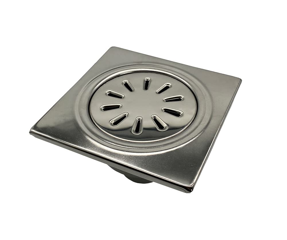 Creavit Bodenablauf Edelstahl 150x150 mm, Duschablauf DN50 vertikal, Badablauf mit Geruchsverschluss, Ablaufleistung 44 l min, robust und korrosionsbeständig für Bad, Dusche und Außenbereiche, Silber