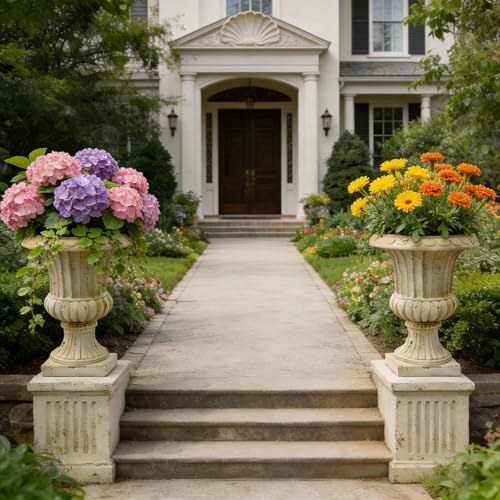 Antique White Garden Urn Planter 20.07" Tall Decorative Outdoor Indoor Flower Pot with Drainage Hole and Stopper, Magnesium Oxide Classic Plant Container for Patio Lawn Porch Entryway Garden Decor by GDFStudio - Used condition - US$115.96