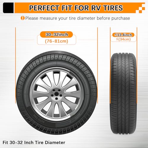 Image of KALINCO RV Tire Covers 4 Pack, Waterproof Wheel Cover, Anti-UV Sun Rain Snow Tire Covers for Travel Trailer Truck RV SUV Camper