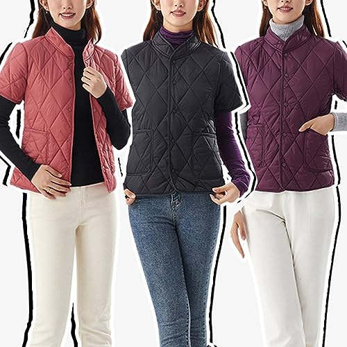 Pufferly Jackets for Women Quilted Womens Lightweight Short Sleeve Two Pockets Down Jacket (Available In Hooded4