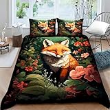 BettwäSche 155x220 Fuchs Bettbezug Set 3 Teilig Cartoon-Blumen Flauschig...