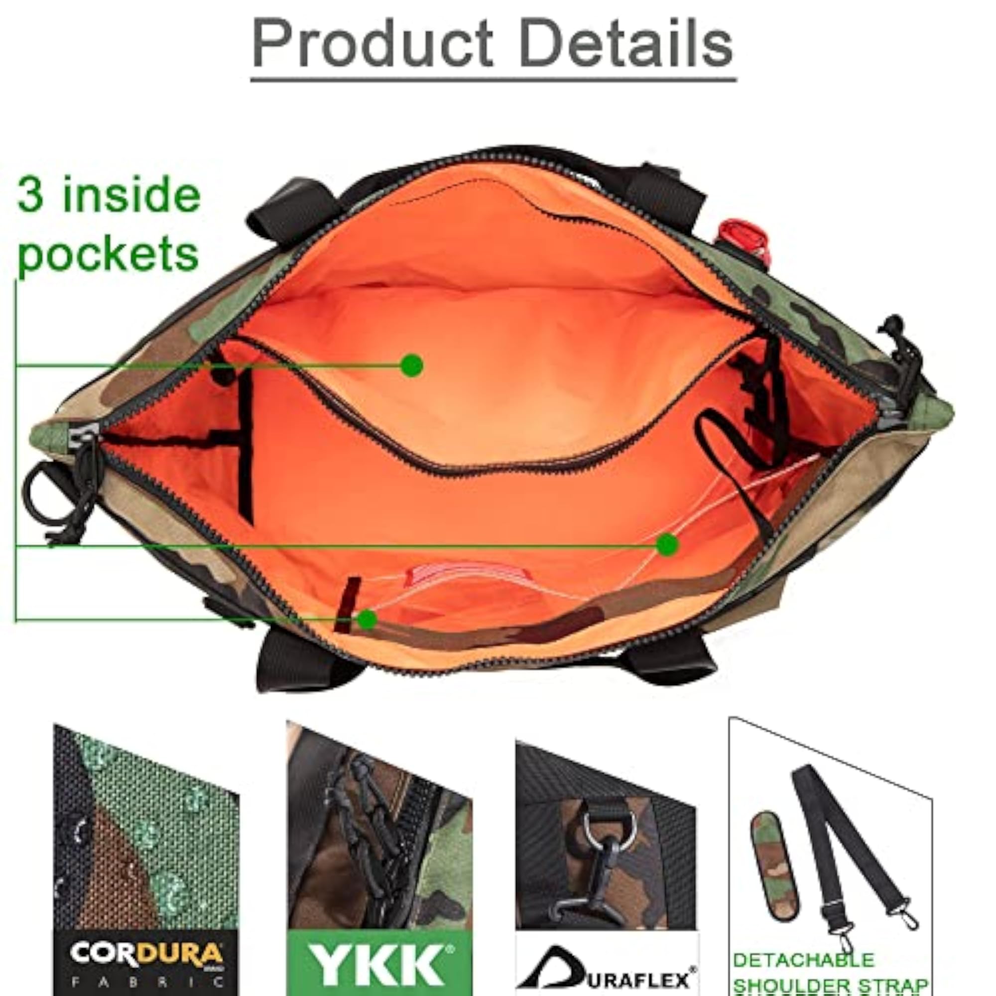 Large Tactical Green Camo Tote Bag with Zipper Compartments